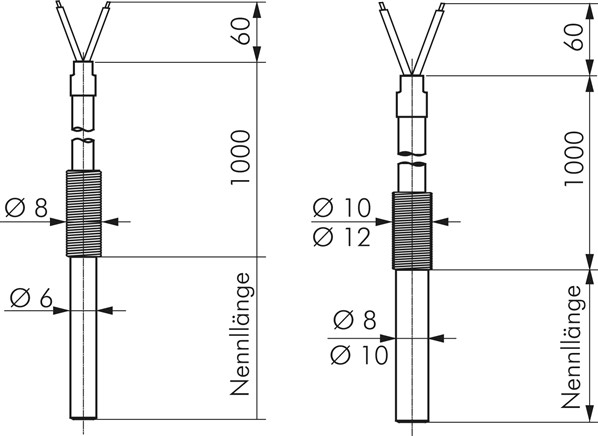 Einsteck-Widerstandsthermometer Pt100 (2-Leiter), 10x200mm