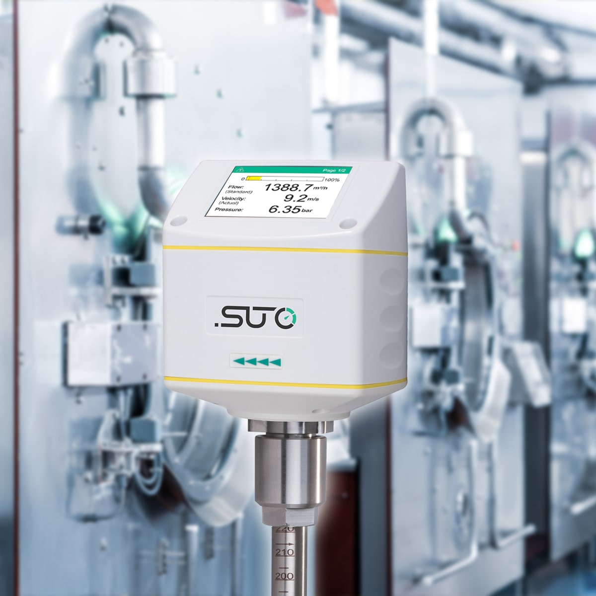 S430 Pitotrohr-Durchflussmesser feuchte Druckluft, Einstechsensor 220 mm, Modbus/RTU