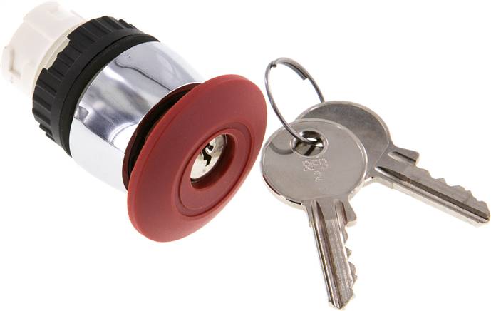 Betätigeraufsatz 22mm, Not-Aus-Taster rot, mit 2 Schlüsseln (gleichschließend)