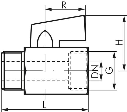 Messing-Minikugelhahn G 1/4" Innengewinde / Außengewinde, PN 15, Knebelgriff