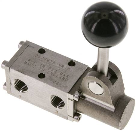 3/2-Wege (NC/NO)-Handhebelventil, G 1/4", Federrückstellung