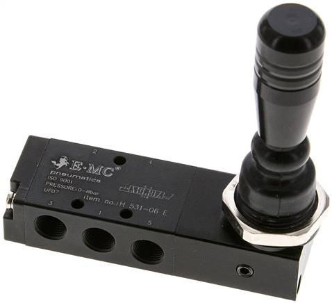 5/3-Wege Handhebelventil, G 1/8", Mittelstellung entlüftet, Raste