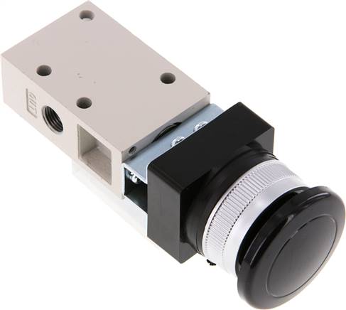 3/2-Wege Ventil G 1/8", Pilztaster schwarz