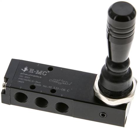 5/3-Wege Handhebelventil, G 1/8", Mittelstellung geschlossen, Raste