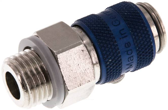 Schnellkupplung (NW5) G 1/4"(AG), Messing vernickelt, blau