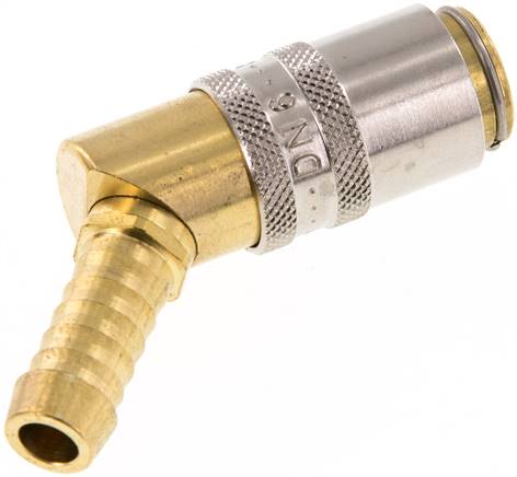 Temperier-Schnellkupplung (Winkel 45°) 9mm Zapfen, 9 (3/8")mm Schlauch, ohne Ventil mit Entriegelungssicherung