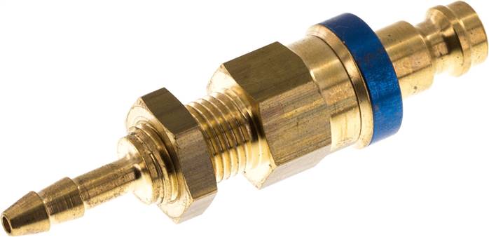 Schott-Kupplungsstecker (NW5) 6x4mm Schlauch, Messing, beidseitig absperrend, blau