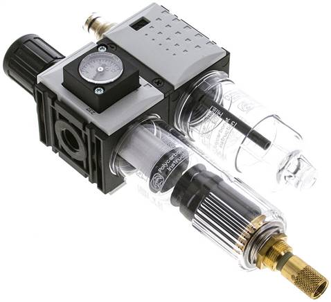 FUTURA Wartungseinheit, 2-tlg., G 1/4", 0,5 - 8 bar, Baur.0, Kondensatablass automatisch, Kompaktmanometer