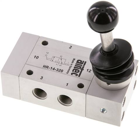 3/2-Wege Handhebelventil, Raste, G 1/4", Handhebel: Edelstahl