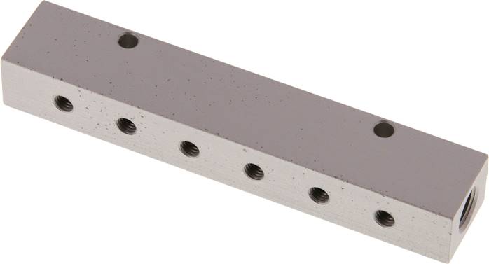 Verteilerleiste 2 x G 1/8"-12 x M 5, Aluminium eloxiert, doppelseitig