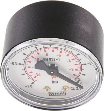 Manometer waagerecht (KU/Ms), 50mm, -1 bis 0 bar, G 1/4"
