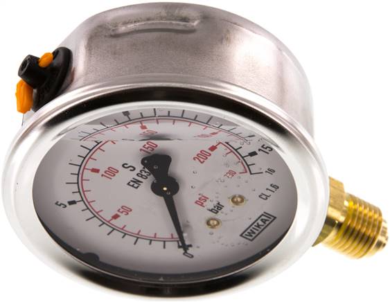 Glycerin-Manometer senkrecht (CrNi/Ms), 63mm, 0 - 16 bar