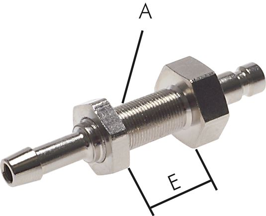 Schott-Kupplungsstecker (NW2,7) 3mm Schlauch, Messing vernickelt