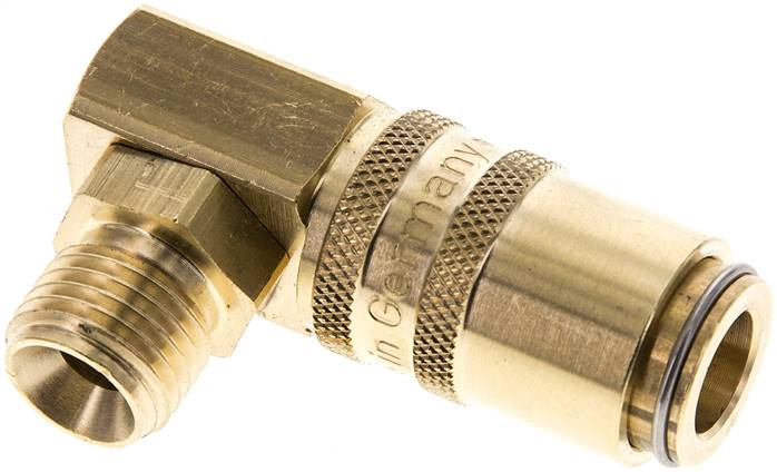 90°-Temperier-Schnellkupplung 9mm Zapfen,G 1/4"(AG), Messing, für Stecker beidseitig absperrend