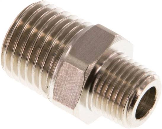 Doppelnippel R 1/4"-R 1/8", Messing vernickelt