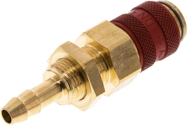Schott-Schnellkupplung (NW5) 6 (1/4")mm Schlauch, Messing, für Stecker beidseitig absperrend, rot