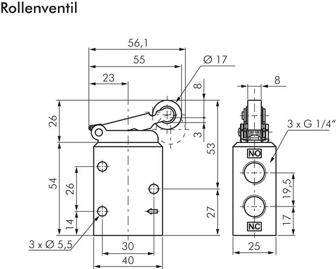 3/2-Wege Endschalter G 1/4", Kunststoffrolle