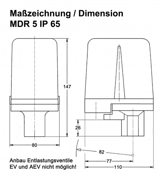 Condor Druckschalter Typ MDR 5/5 Sonderausführung mit Schutzart IP 65 G 1/2" Edelstahl