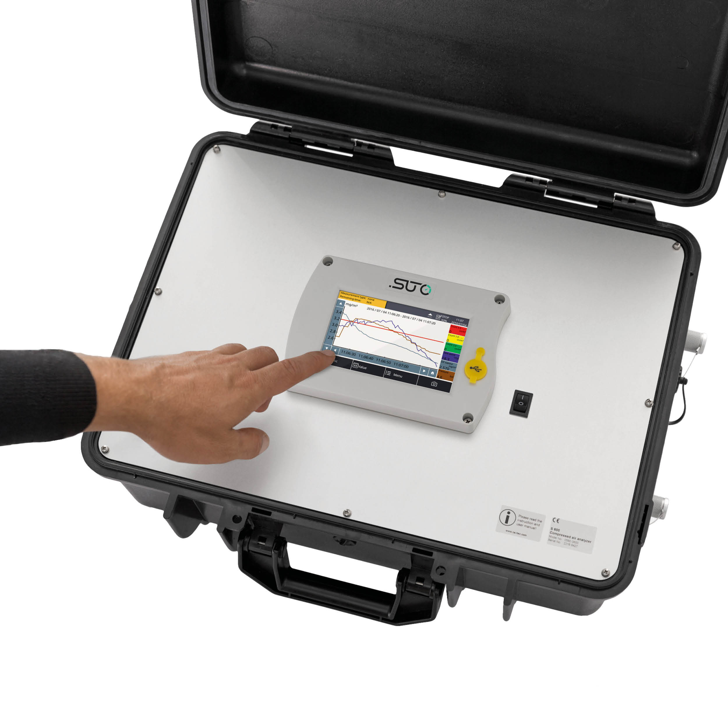 S600 Tragbarer Druckluftreinheits-Analysator: Partikel, Taupunkt, Restöl, PDF-Report