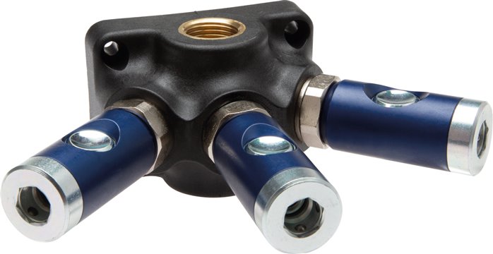 Wanddose mit G 1/2" (IG) und 3 Sicherheits-DruckknopfSchnellkupplungen NW7,2