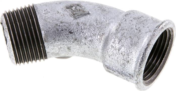 45°-Bogen Rp 1"(IG)-R 1"(AG), Temperguss verzinkt