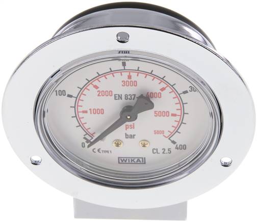 Einbaumanometer (CrNi/Ms), Frontring, 63mm, 0 - 400 bar