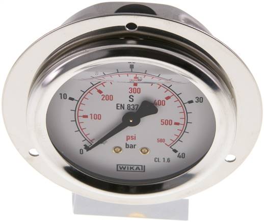 Glycerin-Einbaumanometer,Frontring, 63mm, 0 - 40 bar