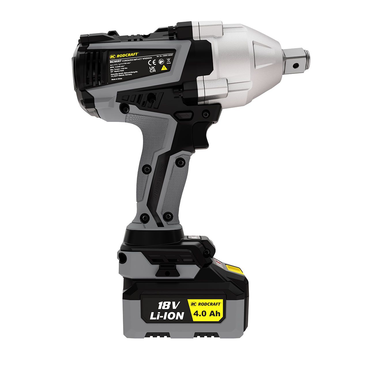 Rodcraft RC9087K4 Akku-Schlagschrauber, Vierkant 3/4 Zoll, max. Lösemoment 1500 Nm, inkl. 2x 4 Ah Akku, Ladegerät und Stofftasche