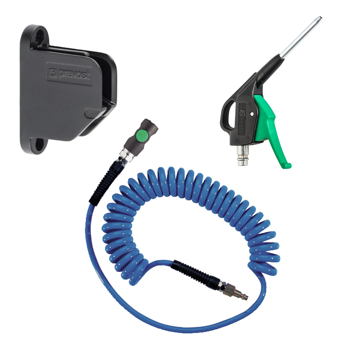 AKTION Prevost Blaspistolenset | Basis-Set Polyurethanspiralschlauch & Wandhalterung mit Blaspistole
