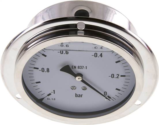 Glycerin-Einbaumanometer,Frontring, 100mm, -1 bis 0 bar -Eco-Line