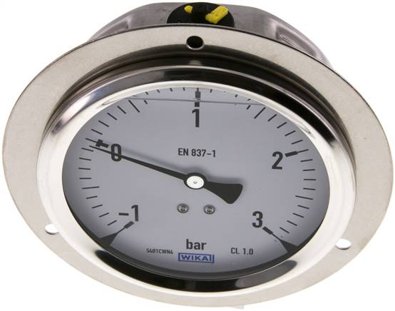 Glycerin-Einbaumanometer,Frontring, 100mm, -1 bis 3 bar