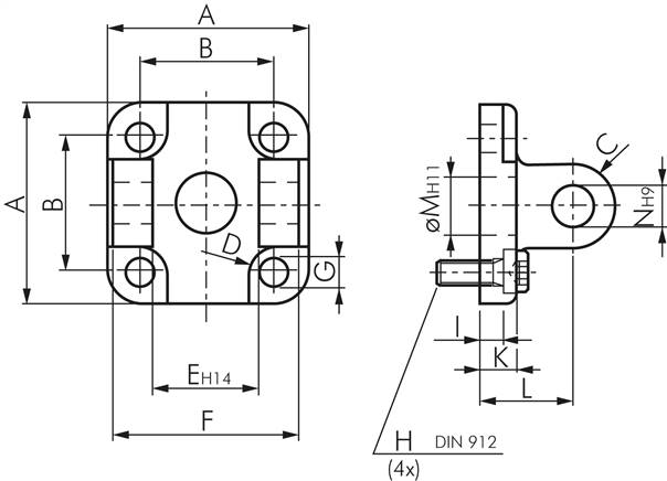 Gabelschwenkbefestigung für Kompaktzylinder 40 mm