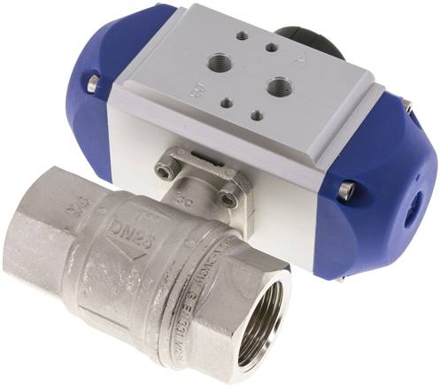 Pneumat. Messing-Kugelhahn, G 1", Feder-öffnend