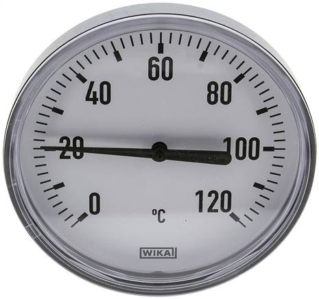 Bimetallthermometer, waagerecht D100/0 bis +120°C/100mm, Kunststoffgehäuse