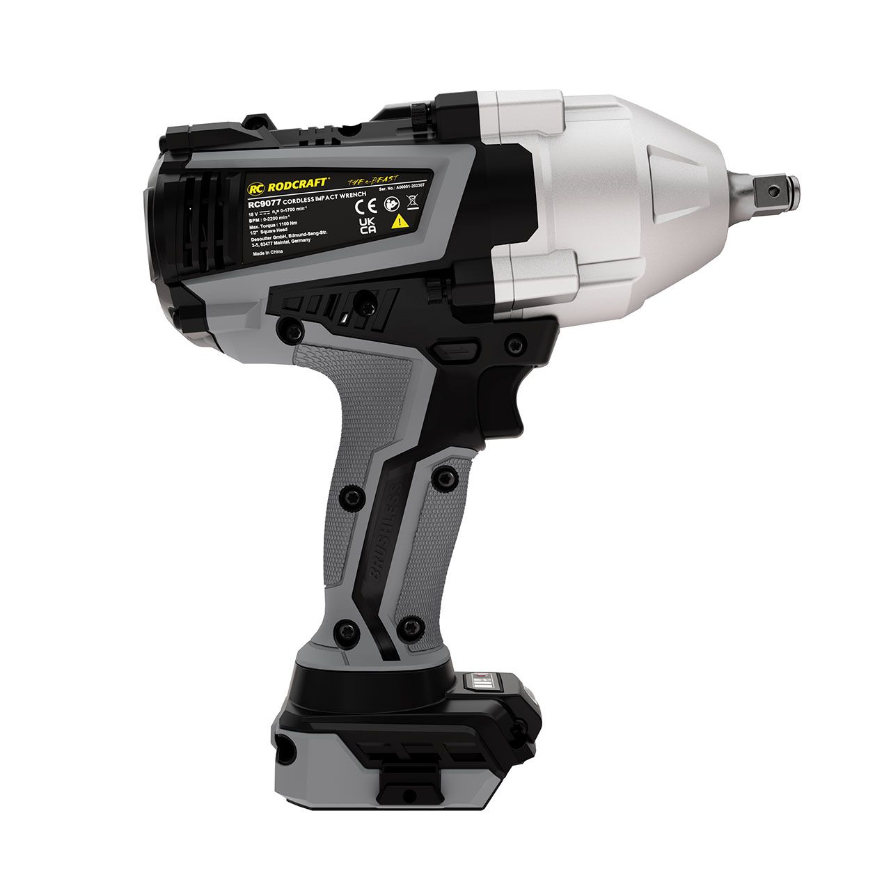 Rodcraft RC9077 Akku-Schlagschrauber  "eBeast", Vierkant 1/2 Zoll, max. Lösemoment 1500 Nm, LED-Licht, ohne Akku, ohne Ladegrät, im Karton