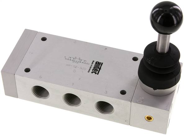 5/3-Wege Handhebelventil, Mittelstellung geschlossen, Raste, G 1/2"