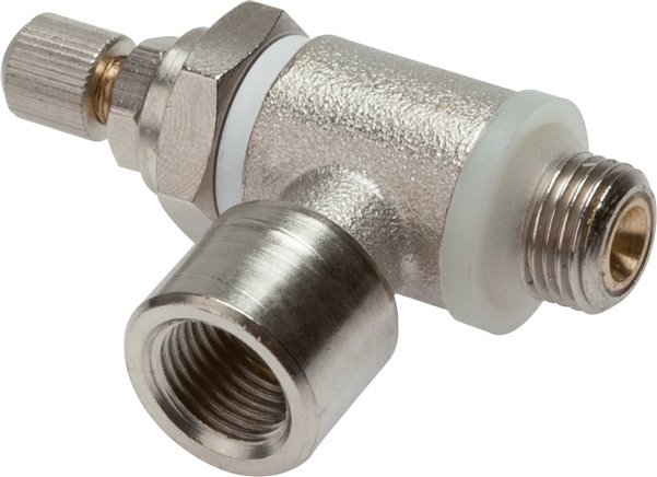 Drosselrückschlagventil G 1/4", abluftregelnd (B), Messing, Rändelschraube und Kontermutter