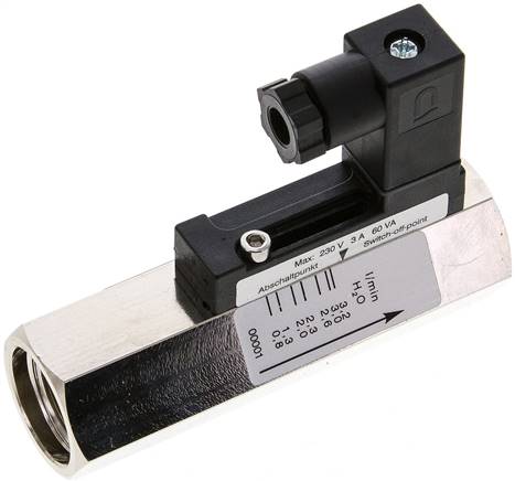 Durchflusswächter G 1/2" (IG), 0,8 - 3 l/min, Messing vernickelt,  für wässrige Medien