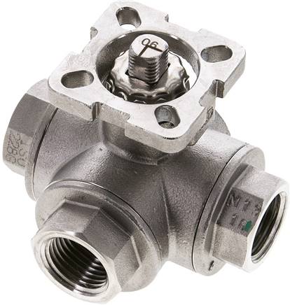 3-Wege-Kugelhahn, Direktmontageflansch G 1/2", L-Bohrung, Edelstahl 1.4408