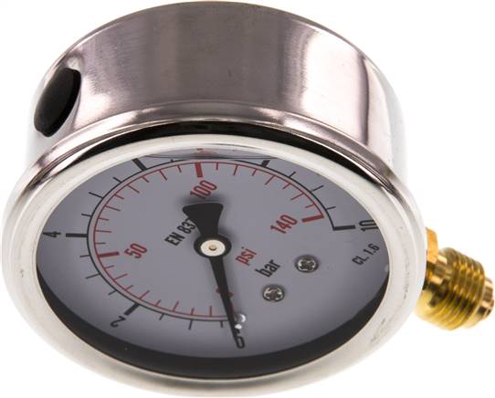 Glycerin-Manometer senkrecht (CrNi/Ms), 63mm, 0 - 10 bar -Eco-Line