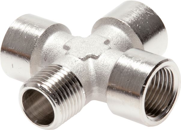 Kreuzstück G 1/4"(IG)-R 1/4"(AG), Messing vernickelt
