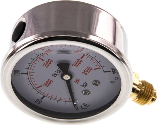 Glycerin-Manometer senkrecht (CrNi/Ms), 63mm, 0 - 250 bar -Eco-Line