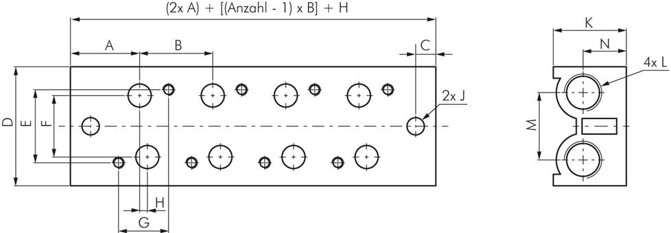 Mehrfachanschlussplatte (2-fach) für 3/2-Wege Ventile zu V 34-2