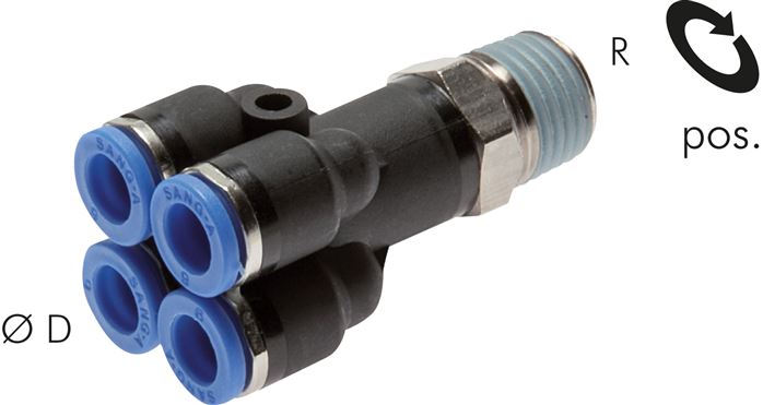 Steckanschluss-Mehrfachvert. R 1/8"-4mm, IQS-Standard