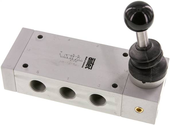 5/2-Wege Handhebelventil, Raste, G 1/2", Handhebel: Edelstahl