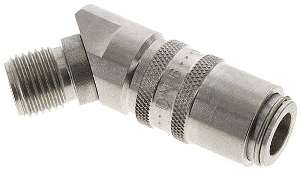 45°-Temperier-Schnellkupplung 9mm Zapfen,G 1/4"(AG), Edelstahl 1.4305, für Stecker beidseitig absperrend