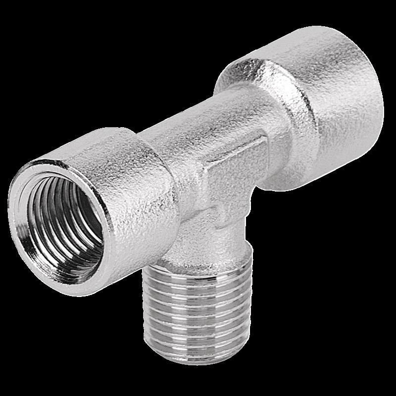 Prevost T-Stück mit mittigem konischem Aussengewinde und 2 Innengewinden