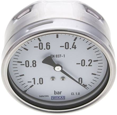 Manometer waagerecht (CrNi/Ms), 100mm, -1 bis 0 bar