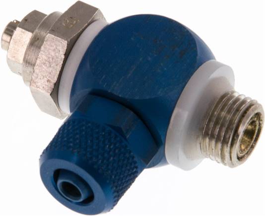 Drosselrückschlagventil G 1/8"-6 x 4mm, abluftregelnd (B), Aluminium, Schlitzschraube und Kontermutter