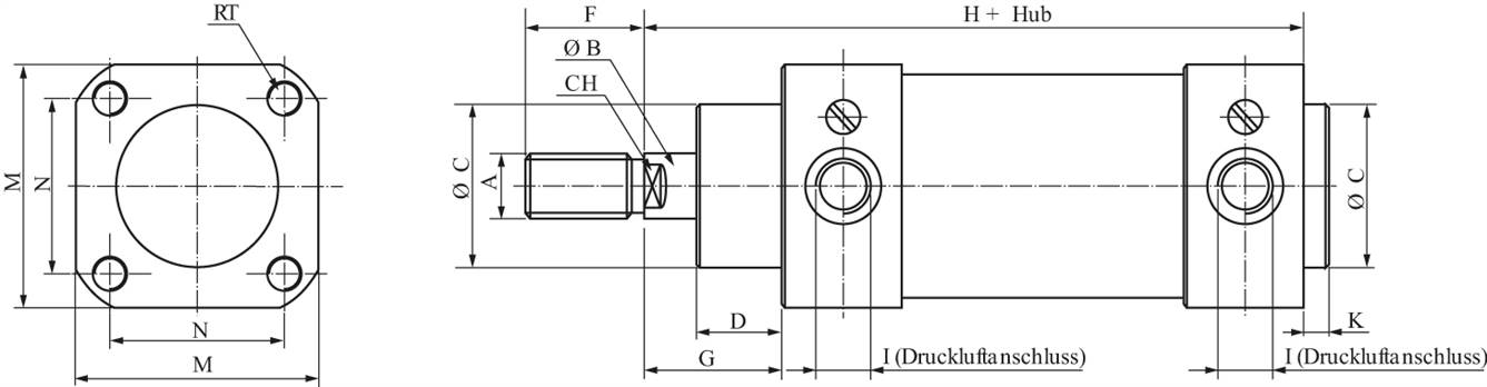 ISO 15552-Zylinder, Kolben 32mm, Hub 25mm, ECO